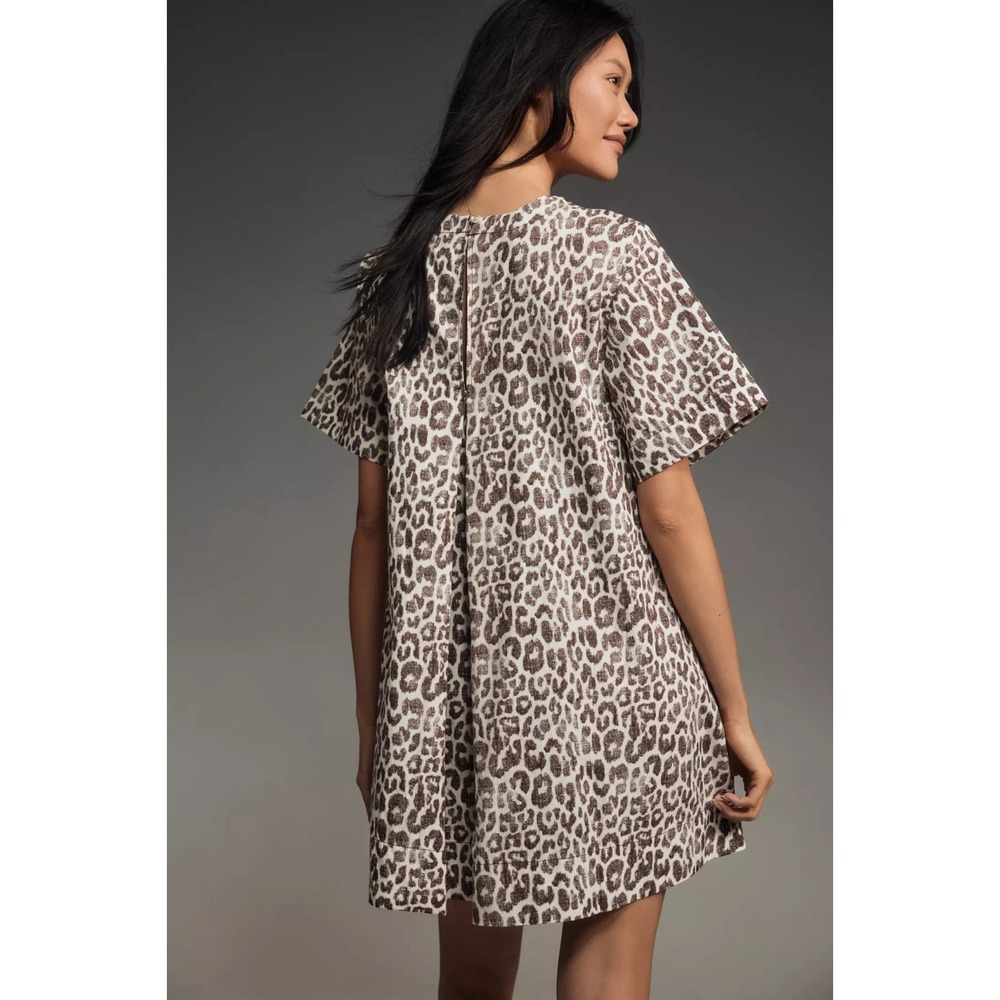 Maeve Short-Sleeve Crew-Neck Swing Mini Dress Cheetah Women's Size Medium - Picture 2 of 8